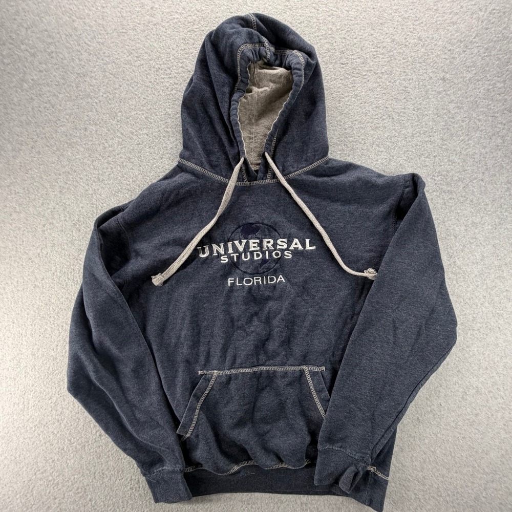 Universal Studios Florida Hoodie Mens Medium Navy Blue Embroidered Pullover 0656